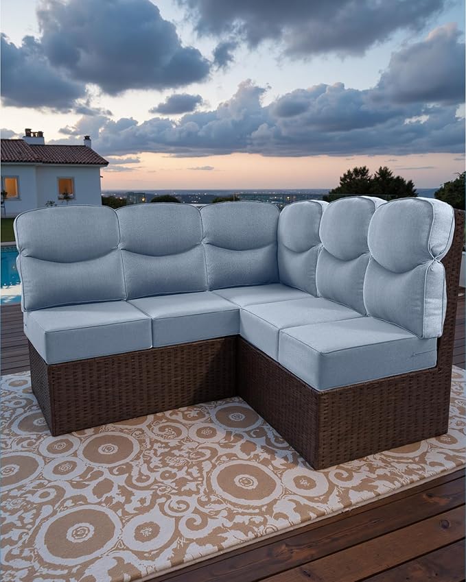 Luxury 24x24x6 Outdoor Cushions for 5-Seat Sectional Sofa Set of 5 - Water-Repellent 11-Piece Patio Cushion for Outside Rattan Wicker Loveseat Chair L-Shape Couch - Baby Blue/Smile