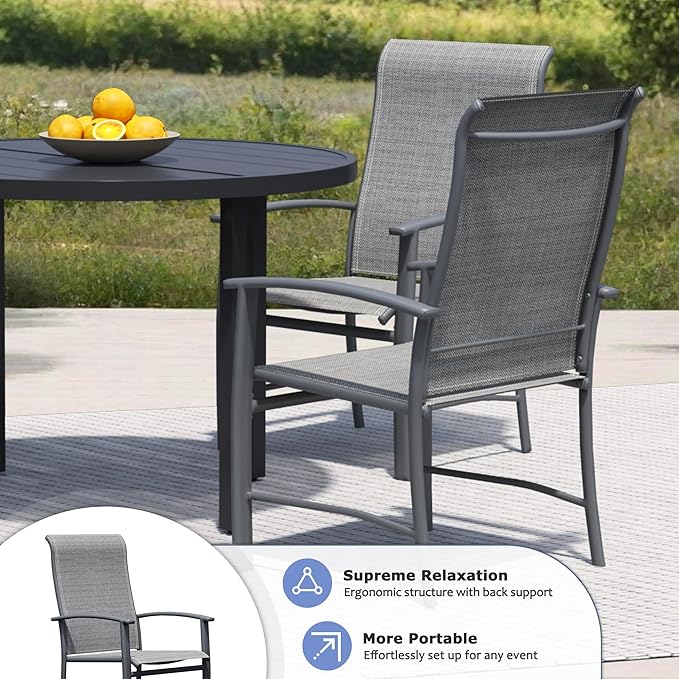 Outdoor Dining Chairs Set of 2, Patio Chairs with Metal Frame & Textilene Fabric, Perfect for Patio Garden Deck