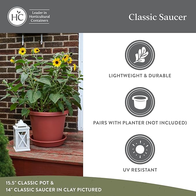 The HC Companies 17.5 Inch Classic Round Plant Saucer, Lightweight UV-Resistant Plastic Outdoor & Indoor Flower Pot Tray, 2-Pack Plant Pot Trays for Garden & Home Decor, Black