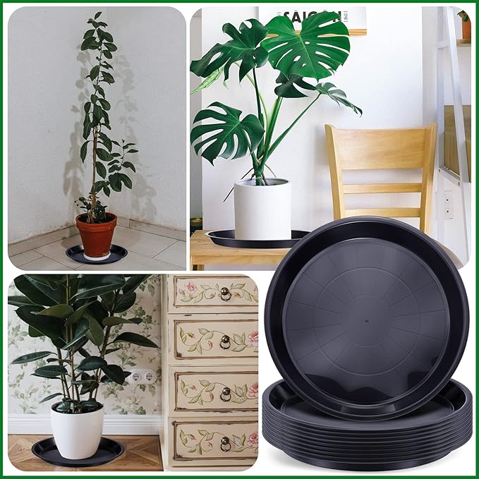 Sawysine 30 Pack Plastic Plant Saucer Round Drip Trays Black Flower Pot Saucers Thick Plant Dish Sturdy Water Tray Heavy Drainage Potted Container for Indoor Outdoor Garden (14 Inches)