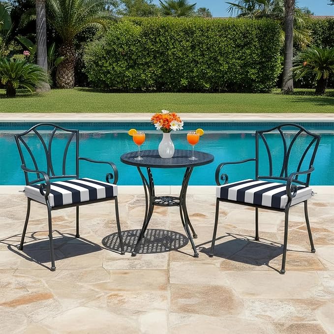 LVTXIII Outdoor Chair Cushions, Water Repellent Patio Furniture Cushions Outdoor Chair Pads with Ties for Dining Chairs and Garden Furniture, 22"x22"x3" Set of 2, Cabana Navy