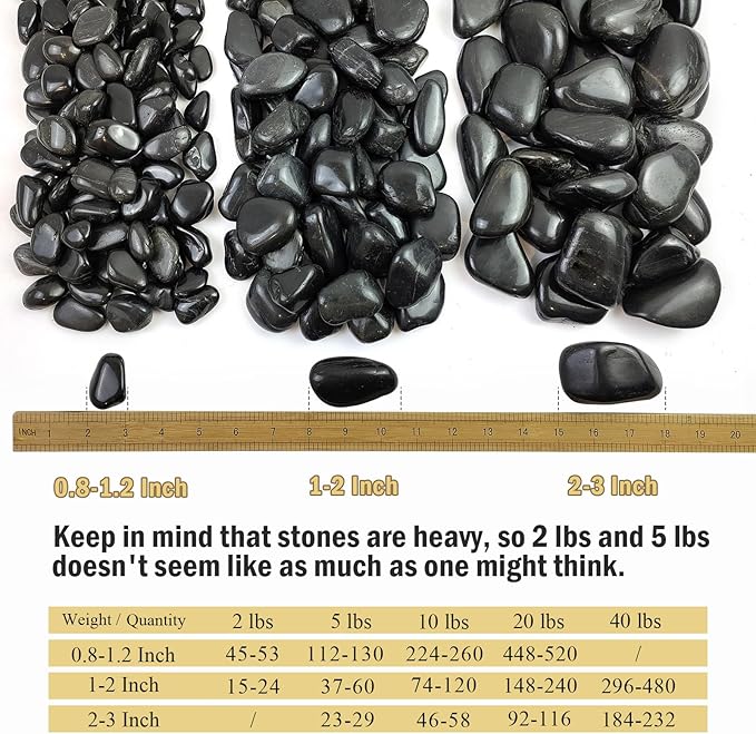5 lbs Polished Black River Rocks, 1-2 Inch Decorative Pebbles for Indoor Plants. Black Stones for Planters, Vase, Garden Landscape and Outdoor Decorative Stones