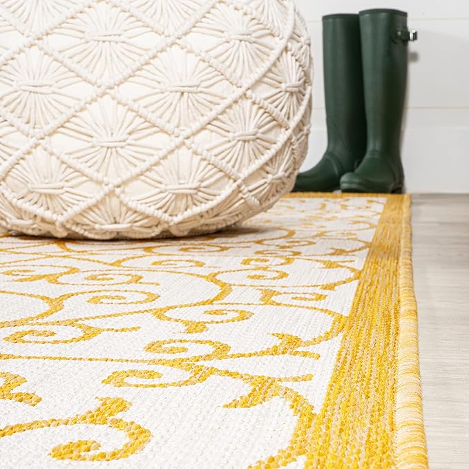 JONATHAN Y Vintage Filigree Indoor Outdoor Area Rug 3X5 Cream/Yellow, Madrid Textured Weave for Backyard, Patio, Porch, Easy-Cleaning, High Traffic, Pet-Friendly, Non-Shedding (SMB107D-3)