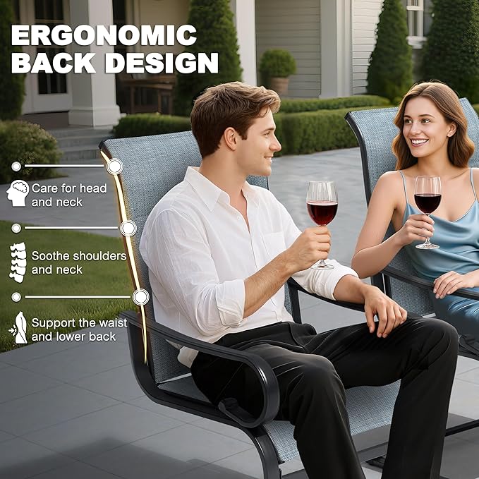 NUU GARDEN Patio Dining Chairs Set of 4, All Weather Outdoor Padded Textilene Patio Chairs， Powder-Coated Metal Frame Patio Furniture for Backyard Garden Poolside Lawn, Blue and Black