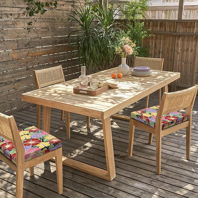 LVTXIII Outdoor Chair Cushions 18.5"x16"x2" Pack of 4, Water-Repellent Square Corner Memory Foam Seat Cushions with Ties for Garden Patio Furniture, Flower Bloom