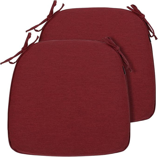 Magpie Fabrics Outdoor/Indoor 17"x16"x2" Chair Cushions with Ties Set of 2, Waterproof All Weather U-Shape Seat Pads Decoration for Patio Garden Furniture Home Office (Dark Red)
