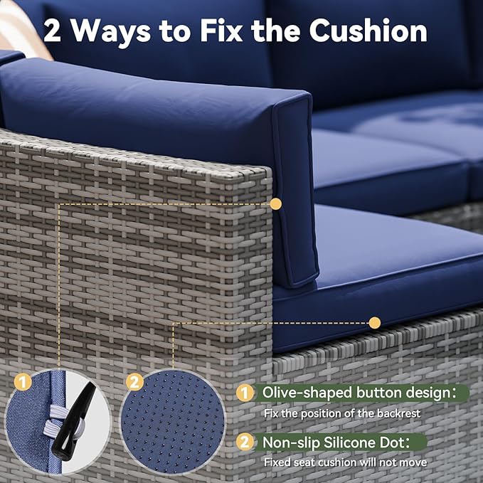 Aoxun Replacement Cushions for Outdoor Furniture, 9-Piece Outdoor Cushions for Patio Furniture, Deep Seat, Splash-Proof & Fade Resistant Couch Cushion for 4-Seat Patio Conversation Sets, Navy Blue