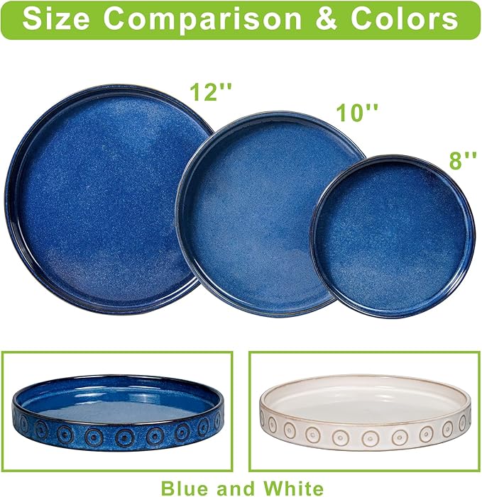 Plant Saucer 9.3 Inch - Ceramic Plant Saucer for Indoors Outdoors Plant Water Catcher Tray Plant Drainage Tray Decorative Flower Pot Saucer Plant Plates Blue