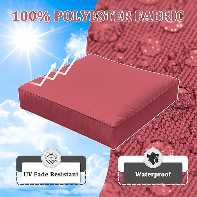 8-Piece Outdoor Cushions for Patio Furniture Thick Outdoor Chair Cushions Resilient Foam Waterproof Deep Seat Cushion Replacement for 3-Seat Sectional Sets Liner&Cover Fuchsiared
