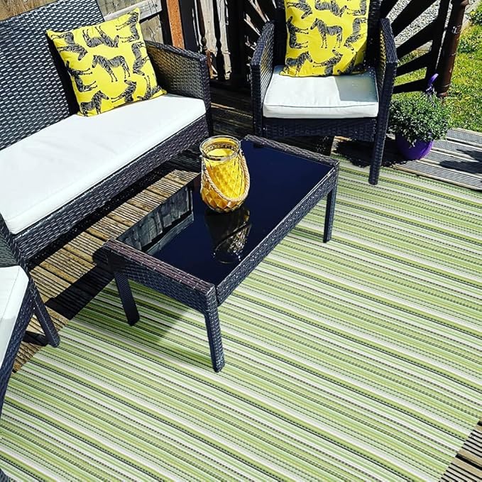 Outdoor/Indoor Rug Plastic Straw Rug Waterproof Portable Outdoor Mat, Easy to Clean and Fold,Perfect for Garden, Patio, Picnic, Decking-（Green，6x9Ft）