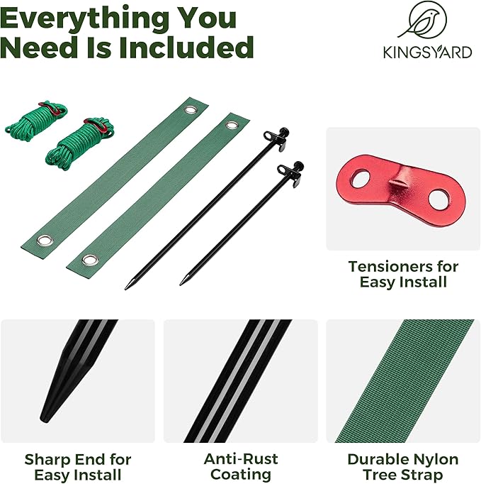 Kingsyard Heavy Duty Tree Stake Kit, 6 Pcs 12 Inch Steel Tree Stakes and Supports for Leaning Young Trees Straightening Kit Against Bad Weather, with 6Pcs Straps & 6Pcs 13ft Anchor Ropes