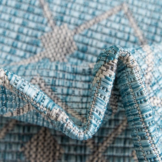 Unique Loom Outdoor Trellis Collection Area Rug - Tribal Trellis (2' x 8' Runner, Aqua/ Ivory)