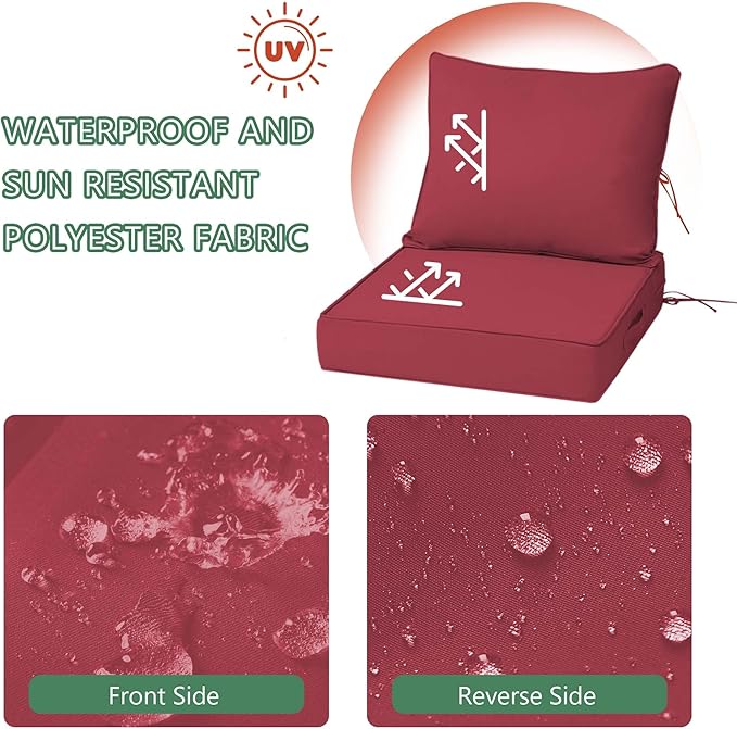 Outdoor Chair Cushions 4 Set, 22 x 22 x 4IN, Patio Deep Seat Cushion for Patio Furniture, Waterproof & Fade Resistant Thick Deep Seating Pads for Outside Wicker Ratten Chair Sofa Couch,Burgundy