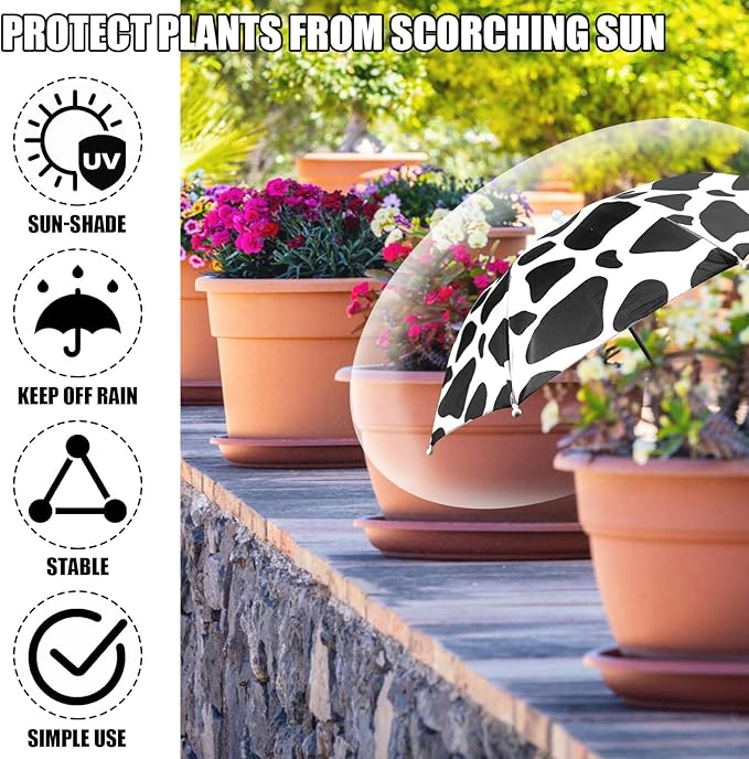 Black White cow print 23.6 Inch Plant Umbrellas for Outdoor Plants，Garden Umbrella Shade for Potted Plants and Garden Beds，Sun Shade Covers, Sun Protection Cloth for Potted Plants Garden Beds