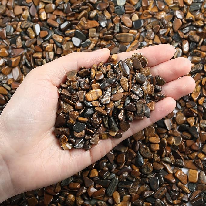 LAIDANLA Tiger Eye Crushed Stone Crystal Chips Bulk Natural Gemstones Healing Reiki Crystals Mini Quartz Vase Filler Aquarium Gravel 0.55lb