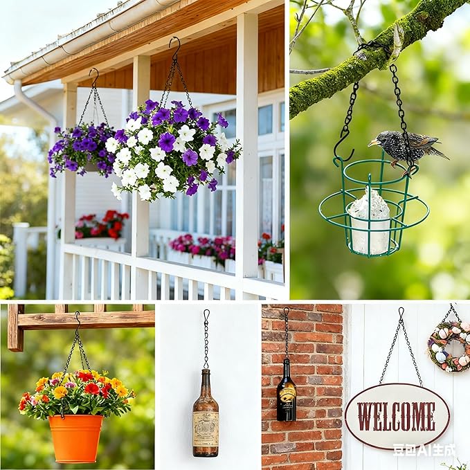 Black Hanging Plant Chains Kit, 20-Inch Adjustable Plant Hangers with Hooks and Clip for Hanging Baskets, Bird Feeders, Wind Chimes, Planters and Porch Signs 8Pack
