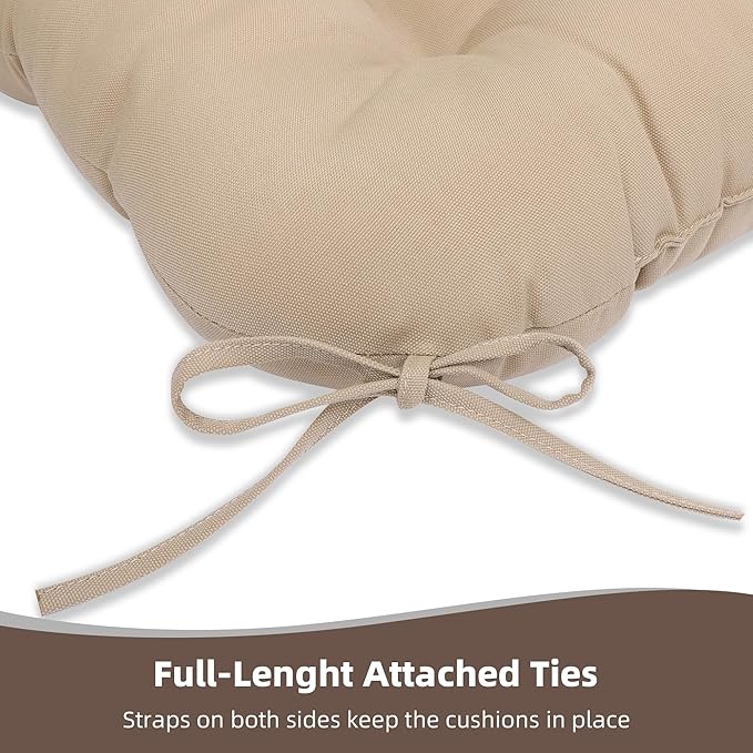 RACE LEAF Outdoor Seat Cushions Set of 2, 19" x 19" Square Patio Cushions, Plump Filling Tufted Water-Resistant Olefin Chair Seat Cushion with Ties for Non-Slip Support, Khaki