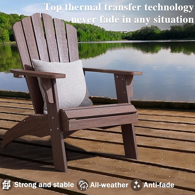 Psilvam Oversized Adirondack Chair, Fade-Resistant & Odor-Free Poly Lumber Fire Pit Chair with Cup Holder, Weatherproof Lawn Chair, Easy 15 Min Install Patio Chair, 350 Lbs Support (4, Light Brown)