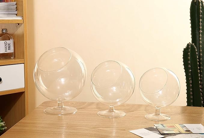 WGV Planter Terrarium with Stand, Ball Diameter 4" Height 5", Clear Glass Floral Container Vase, DIY Succulents Outdoor Garden Home Office Decor Slant Cut Orb, 1 Piece