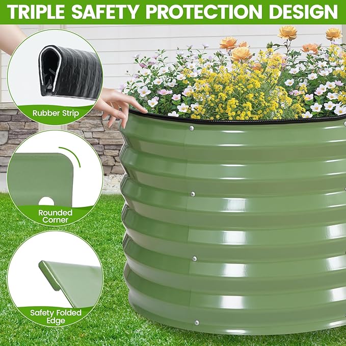 Galvanized Raised Garden Bed Outdoor |17'' Tall Planter Box Outdoor for Deep Root Plants | 2Pcs Raised Bed Kit for Gardening with Rubber Strip for Vegetables Flowers Fruits (Olive Green, 4x2x1.4FT)