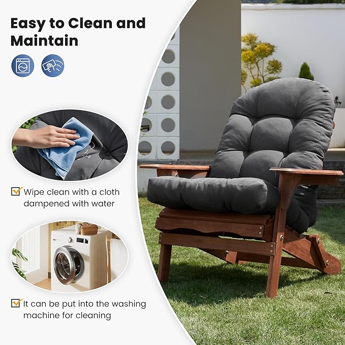 Amopatio Adirondack Chair Cushions 4" Thick Set [2-Pack] - Outdoor Cushions for Patio Furniture, Contoured Design with Anti-Slip Straps & Water-Resistant Fabric for Adirondack Chairs, Dark Gray