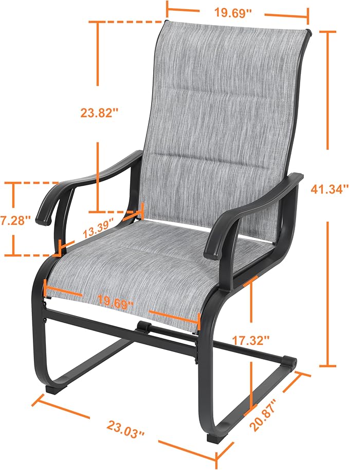 NUU GARDEN Patio Dining Chairs Set of 4, All Weather Outdoor Padded Textilene Patio Chairs, Breathable Spring Motion Textile High Back Outdoor Dining Chairs for Backyard, Lawn, Deck, Grey