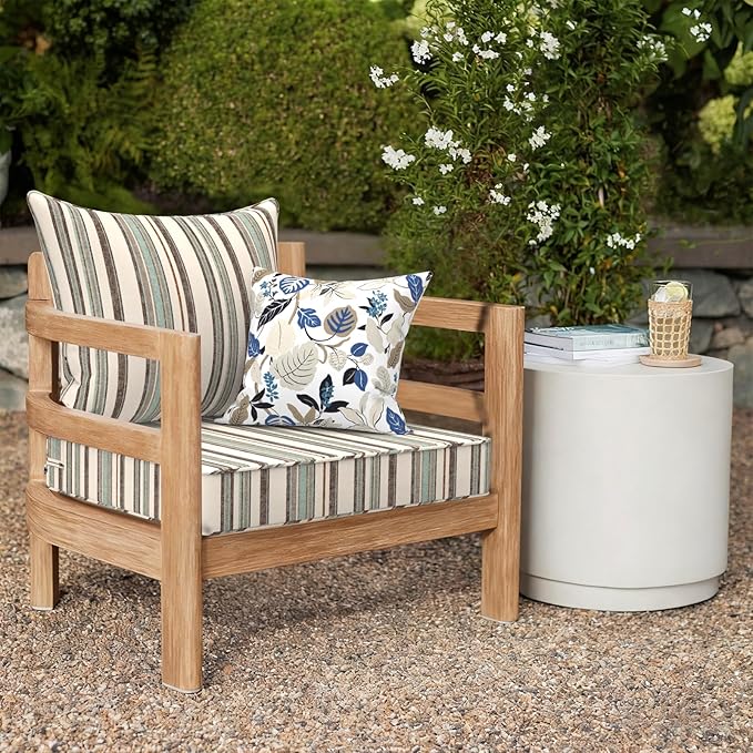 Outdoor Deep Seat Cushion Set, Water Repellent 24"x24" Patio Thick Cushions Replacement with Seat & Back Pillow for Patio Sofa, Wicker Chair, Couch - Stripe Onyx