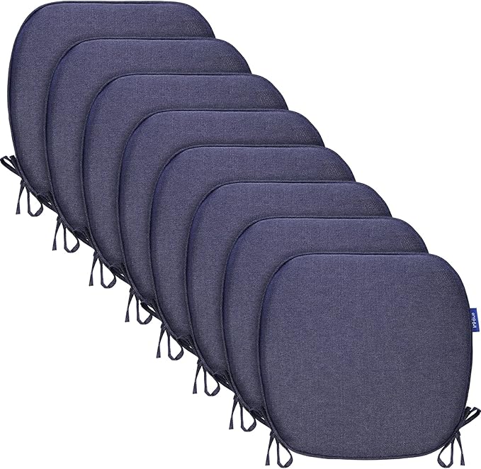 SleepMan Outdoor 17"x16" Chair Cushions with Ties Set of 8, Water Resistant All Weather U-Shape Seat Pads for Patio Garden Furniture Indoor Fade Resistant Patio Cushions (Blue Grey)