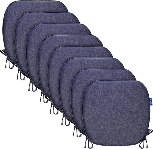 SleepMan Outdoor 17"x16" Chair Cushions with Ties Set of 8, Water Resistant All Weather U-Shape Seat Pads for Patio Garden Furniture Indoor Fade Resistant Patio Cushions (Blue Grey)