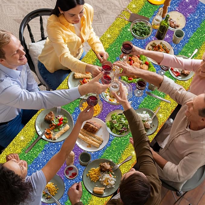 3 Pieces Rainbow Rectangle Plastic Tablecloth - 54x108 Inch Disposable Colorful Table Cover for Pride Month, Gay Pride Celebrations, Birthday, and Rainbow-Themed Party Decorations
