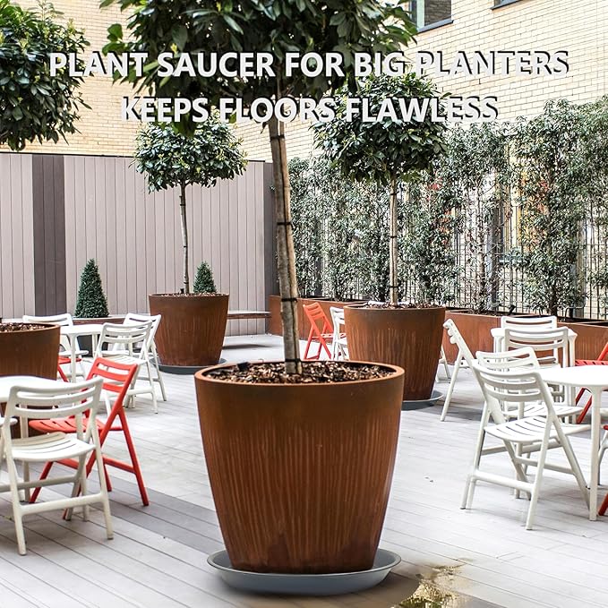 6 Pack 15 Inch Gray Plant Saucer Trays, Heavy Duty Plastic Planter Bases for Big Flower Pots, Durable Water Catcher Plates Indoor Outdoor Use