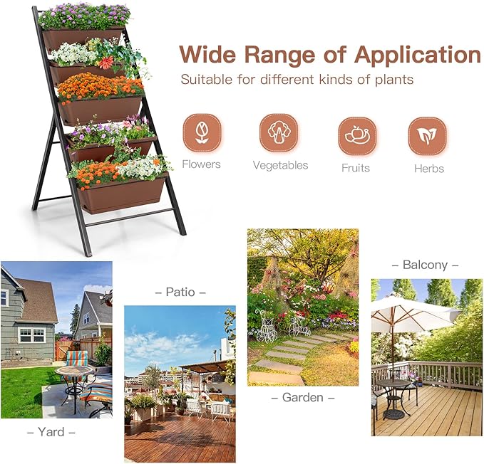 S AFSTAR 5-Tier Vertical Garden Planter, 5-Layer Raised Garden Bed with 5 Detachable Planter Boxes & Metal Frame, Indoor Outdoor Elevated Planting Containers for Flower Vegetables Fruit Herbs