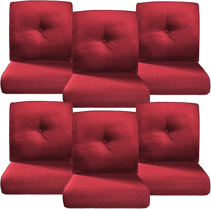 Belord Luxury 4" Thick Outdoor Cushion 6 Set - 22 x24 Inch 28D Sponge Filling Fade-Resistant Chair Cushion, Spill Proof Removable Patio Furniture Replacement Cushions for Sofa Bench Swing - Red