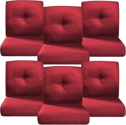 Belord Luxury 4" Thick Outdoor Cushion 6 Set - 22 x24 Inch 28D Sponge Filling Fade-Resistant Chair Cushion, Spill Proof Removable Patio Furniture Replacement Cushions for Sofa Bench Swing - Red