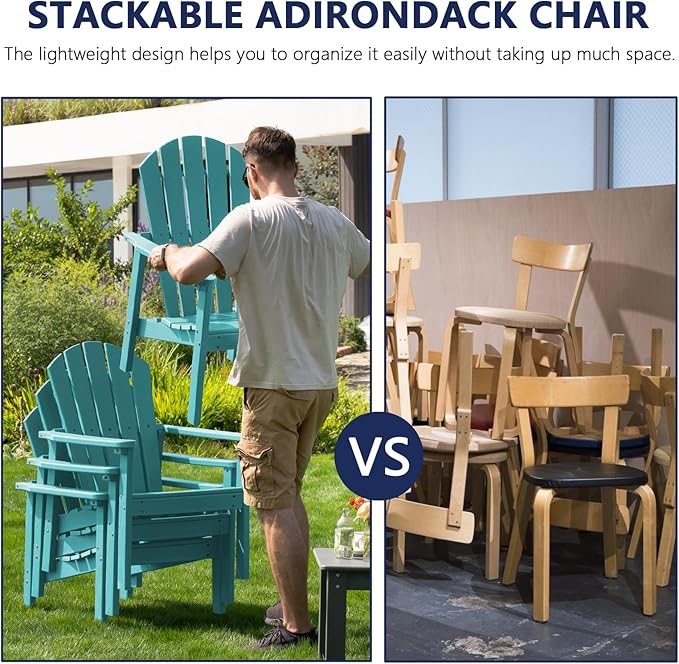 nevilywood Compact Stackable Adirondack Chairs Set of 4, 26.3" Wide HDPE Outdoor Patio Chairs - Durable, Space-Saving Design for Porch, Lawn or Garden, Aruba