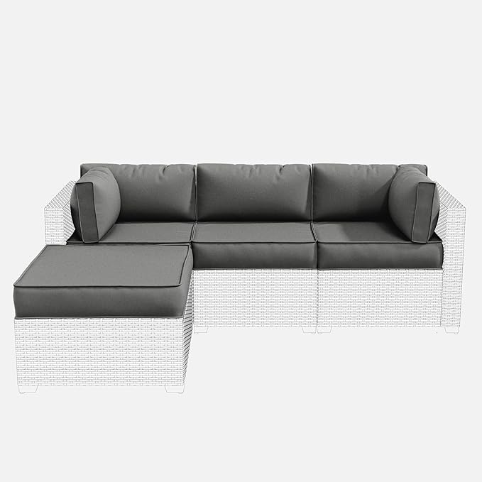 Patio Furniture Cushions, Replacement Outdoor Cushions for 4-Seat Patio Furniture, Waterproof Cushions for Outdoor Sectional Sofa Couch, Light Grey
