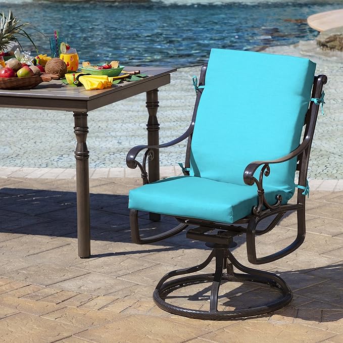 Arden 2-Pack Outdoor Patio Dining Chair Cushion, 20x44, Rain-Proof Seat Pad, Fade-Resistant Outdoor Cushion Pool Blue Leala