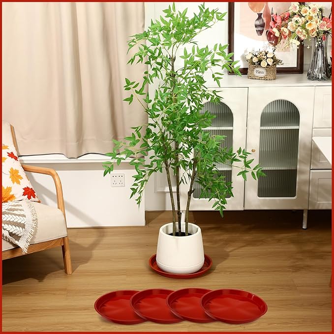Sawysine 30 Pack Plastic Plant Saucer Round Drip Trays Red Flower Pot Saucers Thick Plant Dish Sturdy Water Tray Heavy Drainage Potted Container for Indoor Outdoor Garden (14 Inches)