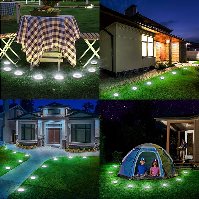 Flacchi Solar Ground Lights - Solar Powered Lights Outdoor Solar Disk Light Waterproof Landscape Light for Patio Yard Pathway Walkway Driveway (Cool White, 2 Pack)