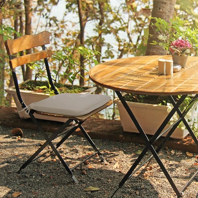 GUEGLSA Outdoor Indoor Waterproof Seat Cushions,16x16 Inches Patio Chair Cushion with Ties,Machine Washable Seat Pad for Home Garden Furniture,Set of 2,Khaki