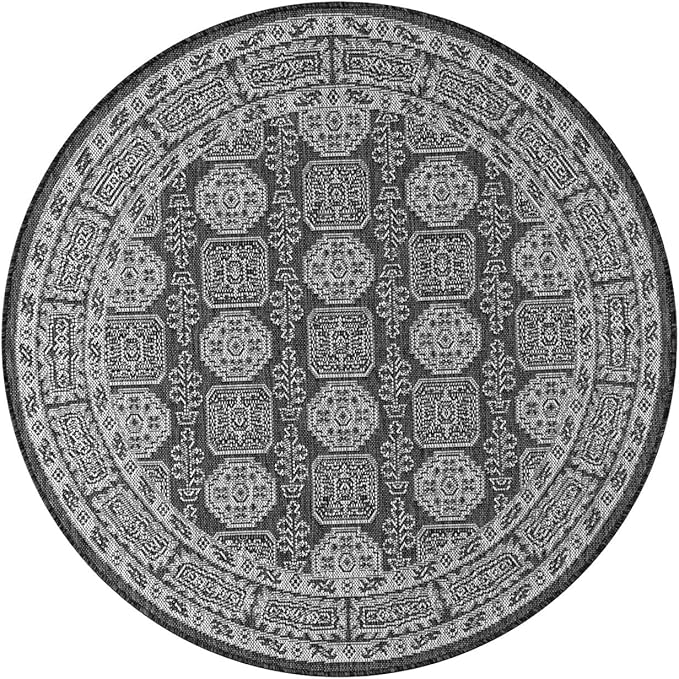 Keen Home Design Terrace Outdoor Area Rug - 63" Round Washable Indoor/Outdoor Rug for Patio, Kitchen, Balcony, Beach, Garden, Deck and Porch, Size: 5'3" Round, Trend Black