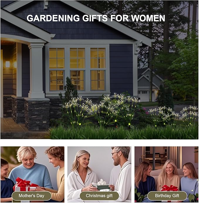 Solar Garden Lights Outdoor: Waterproof 2-Pack DIY Decorative Firework Lights with 2 Modes for Yard Patio Pathway Outside Fairy Decor - Christmas Gifts for Women Mom Mothers Day Warm White