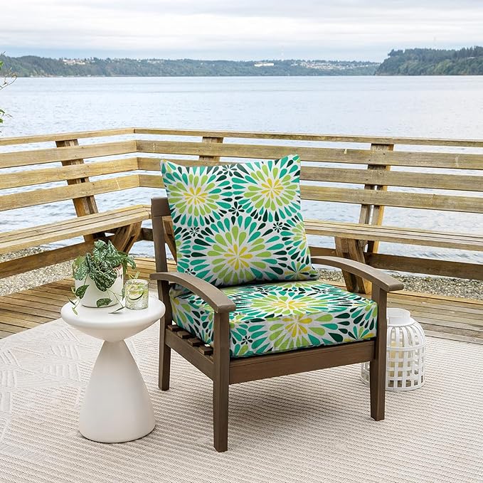 All Smiles Outdoor Chair Cushions for Patio Furniture Set of 24X24 Inch Deep Seat Waterproof Resistant Replacement Cushions with Removable Cover for Seat Yard Garden Deck，Sunflower