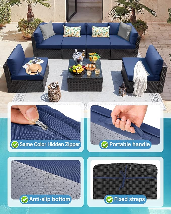 YEFU Outdoor Cushions for Patio Furniture: Replacement Cushions for Outdoor Furniture - Waterproof - Couch Cushion - Fade-Resistant/Easy Clean - 14 Piece Sectional Cushion - Non-Slip/Storage Bag/Navy