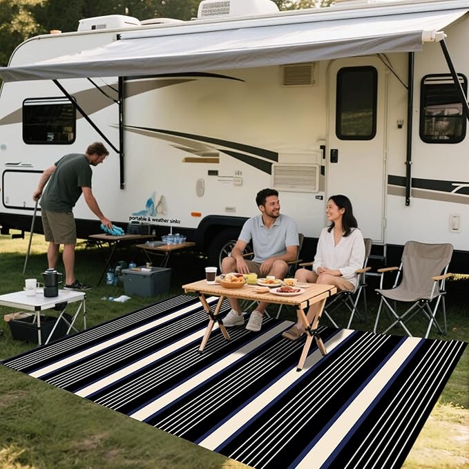 WILDROOTS 5x8 Feet Six-Yarn Plastic Outdoor Rug, Stain Resistant Waterproof Reversible Outdoor Patio Rug, Fade Resistant Camping Rug