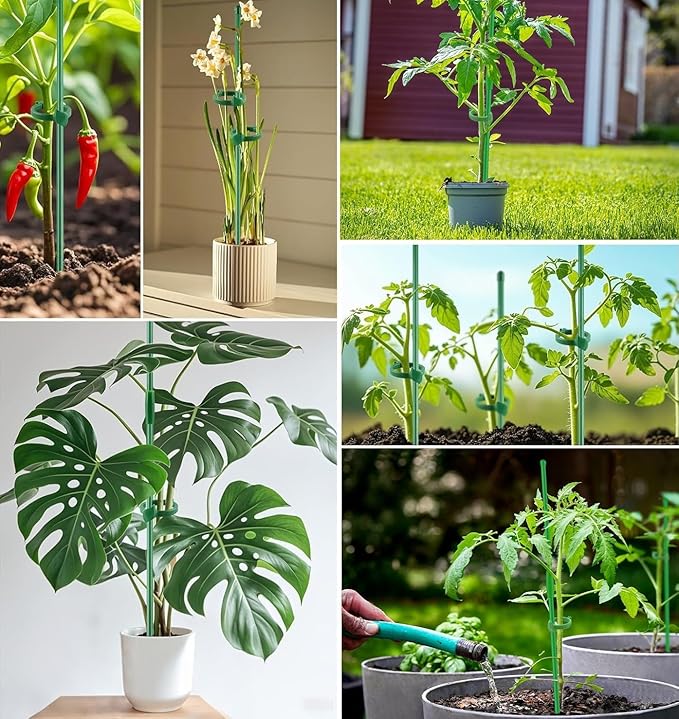 16PCs Plant Stakes for Indoor Plants,17 Inch Plant Support Stakes with Clips, Tall Adjustable Plant Sticks for Indoor Monstera Tomato Orchid Potted Plants Flower Comes with Spearhead End