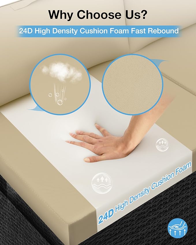 YEFU 24x24 Outdoor Cushions for Patio Furniture: Waterproof Fade Resistant Outdoor Seat Cushions Set of 2 - Olefin Deep Seat Paio Cushion Pads Replacement with Ties for Chair Sofa Couch(Beige)