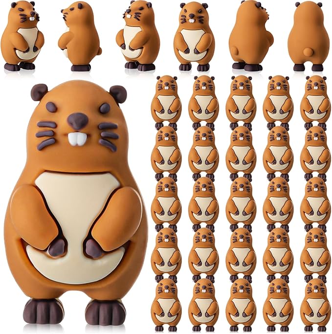 Mini Groundhog Figurines Groundhog Day Decor Tiny Marmot Figures Small Groundhogs Statue for Party Birthday Gifts Micro Landscape Garden Pots Desktop Decor Hide and Seek Easter Day(25 Pcs)