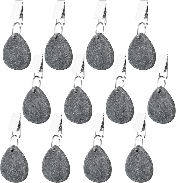 12 Pcs Tablecloth Weights Pendant Teardrop Shape Table Cover Weights with Metal Clips for Outdoor Picnic Garden Patio Party Camping Dinner Table Cover Decoration (Gray)