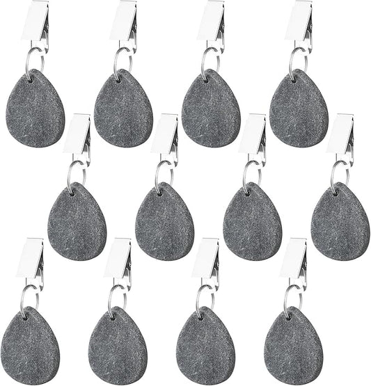 12 Pcs Tablecloth Weights Pendant Teardrop Shape Table Cover Weights with Metal Clips for Outdoor Picnic Garden Patio Party Camping Dinner Table Cover Decoration (Gray)